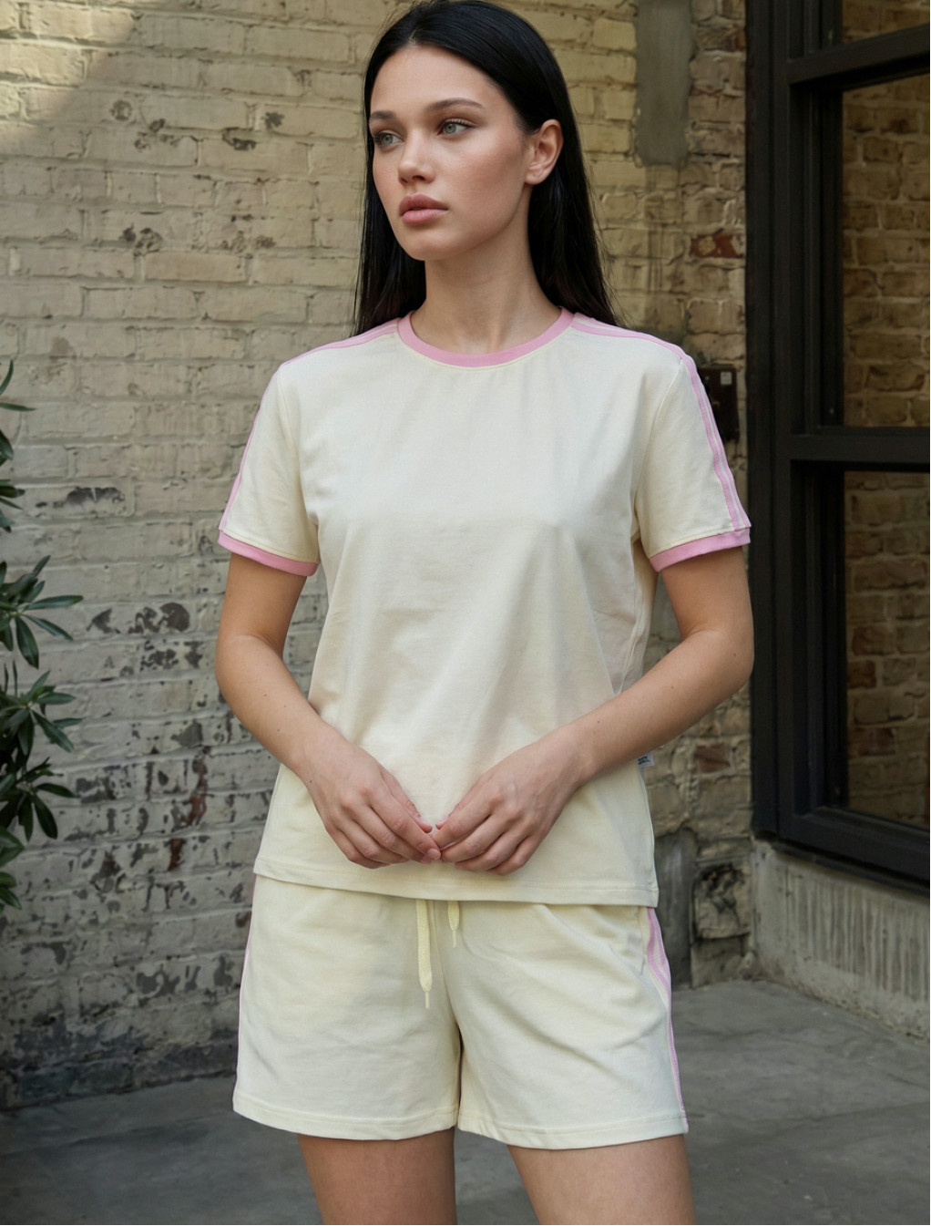 Komplet koszulka + spodenki Staff pry light yellow & pink