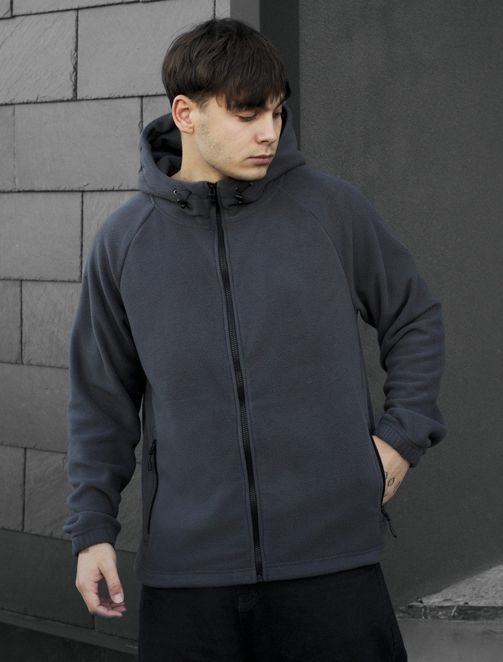 Bluza z kapturem Staff zip gray fleece