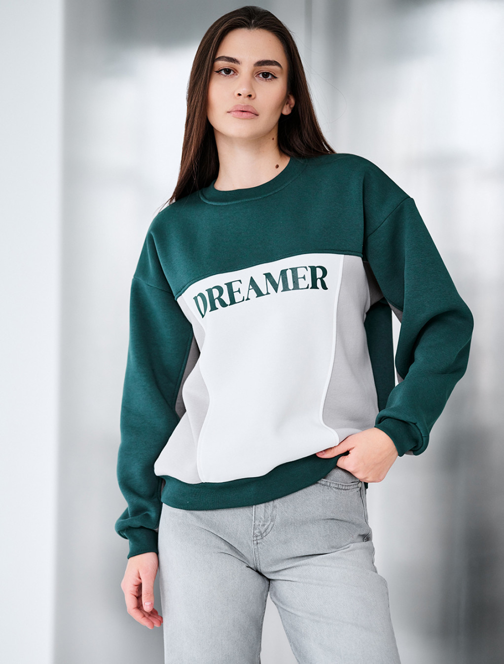 Bluza Staff dre green oversize fleece