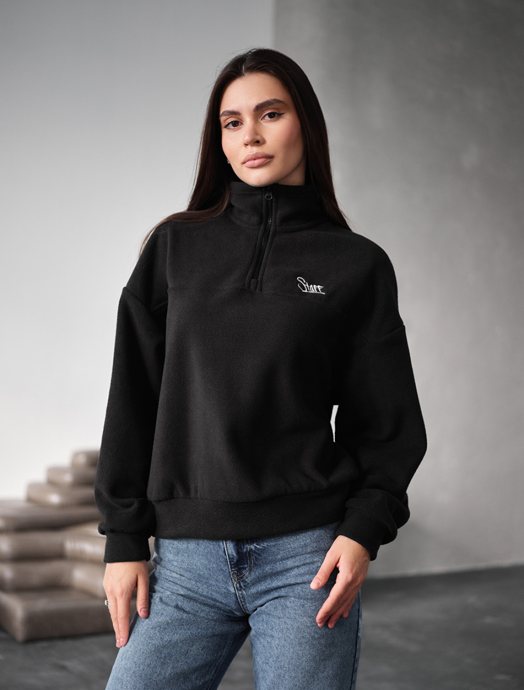 Olimpijka Staff di black logo oversize fleece