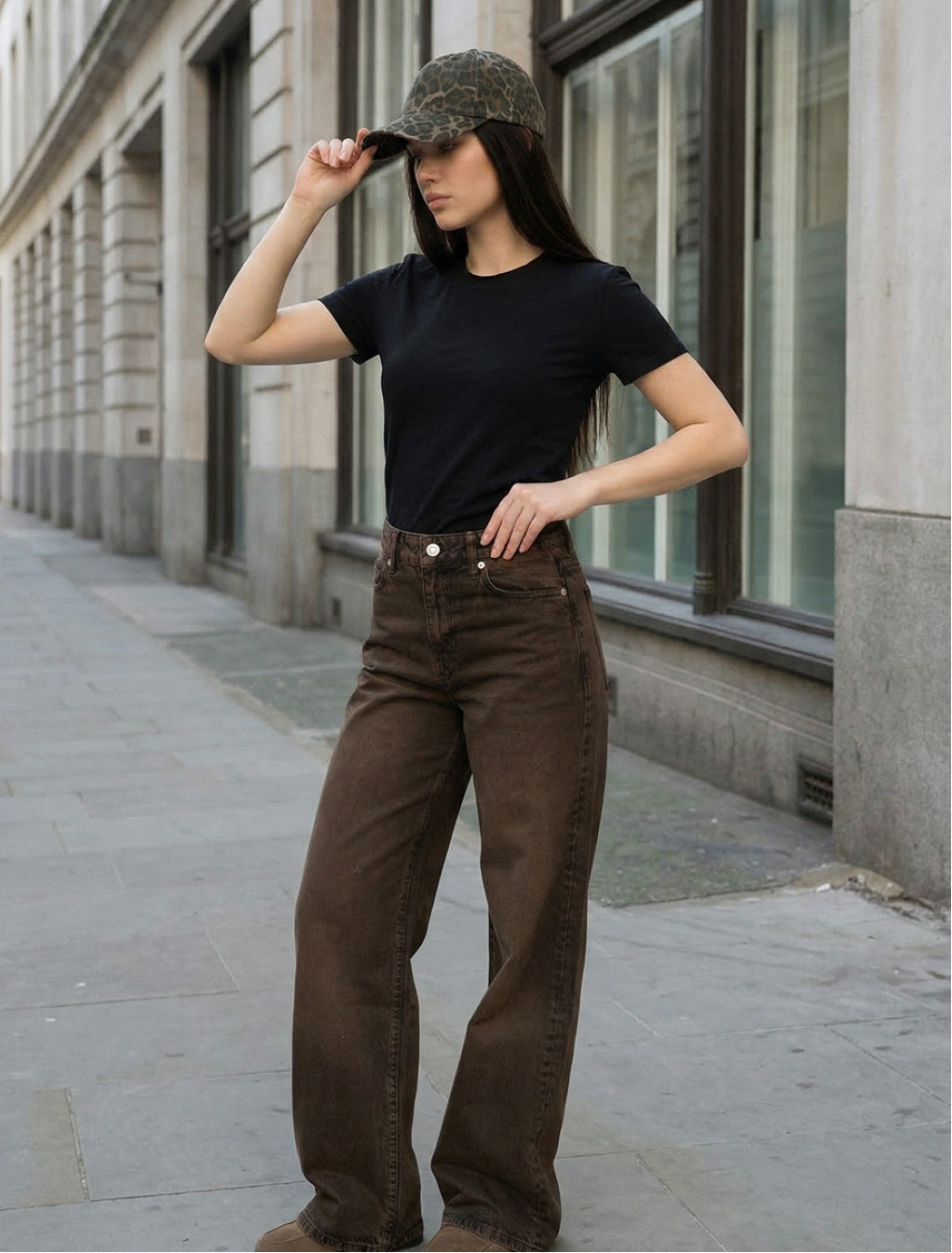 Dżinsy damskie Staff 2511 brown wide leg
