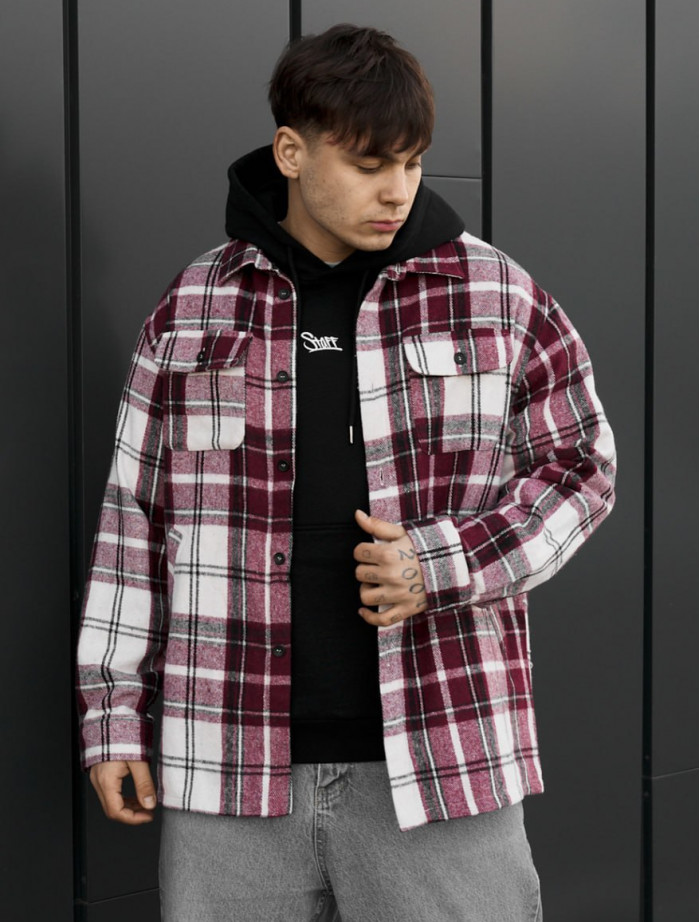Kurtka-koszula Staff vo squares bordo & white