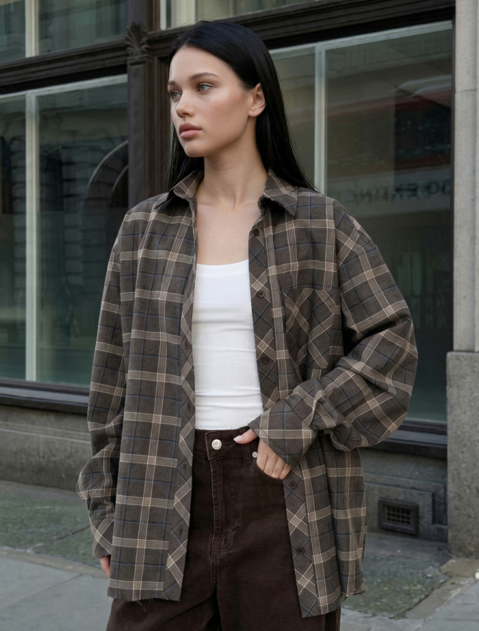 Koszula damska Staff gray & brown oversize
