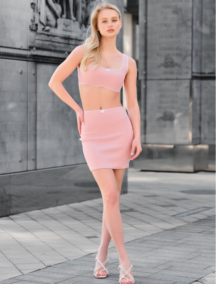 Letni komplet damski top + spódnica Staff le pink