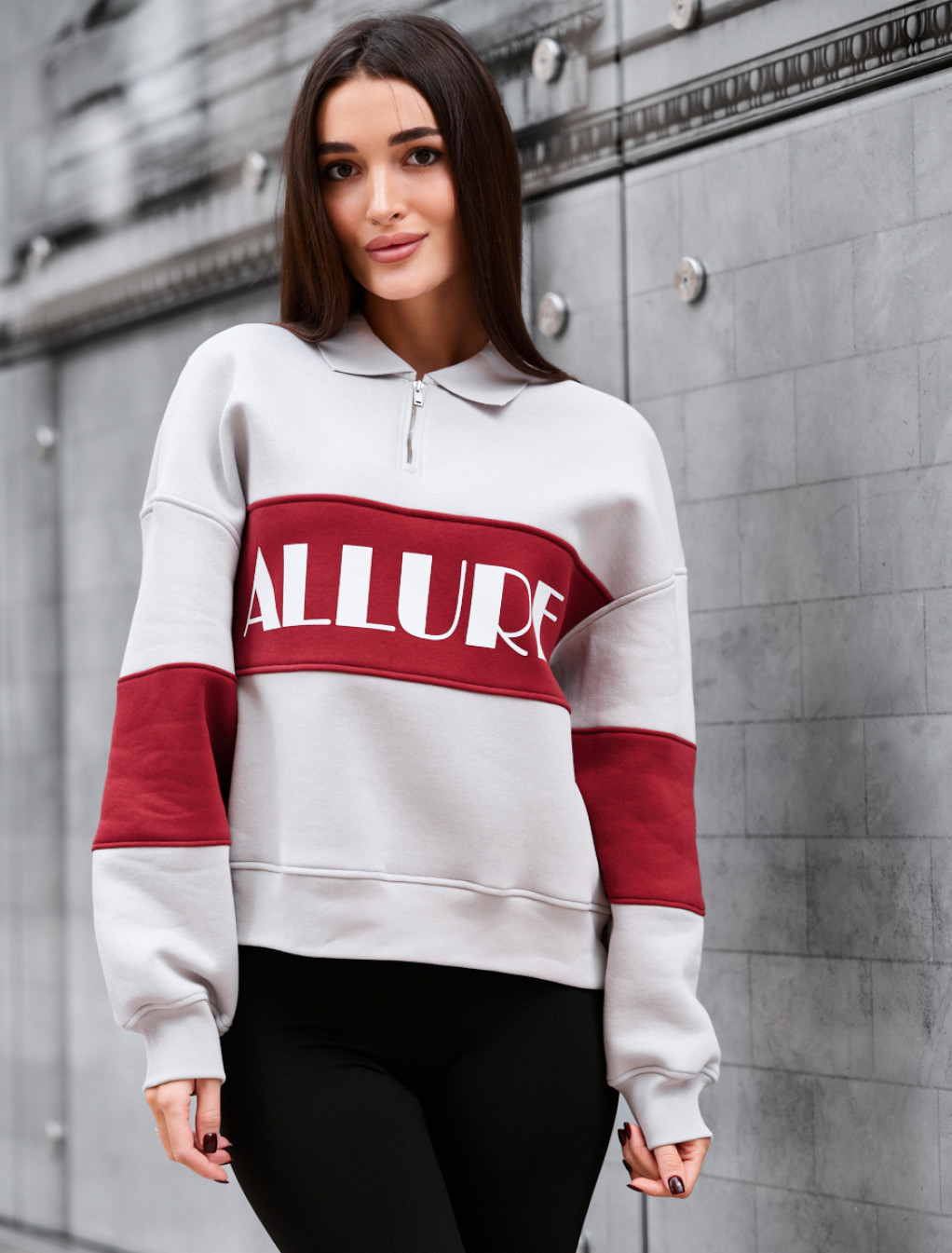 Olimpijka Staff mok light gray & bordo oversize fleece