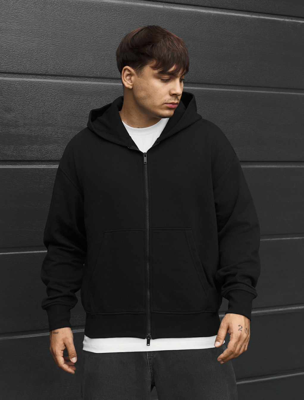 Bluza Staff lo zip black oversize fleece