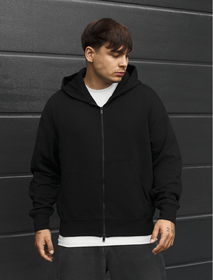 Bluza Staff lo zip black oversize fleece