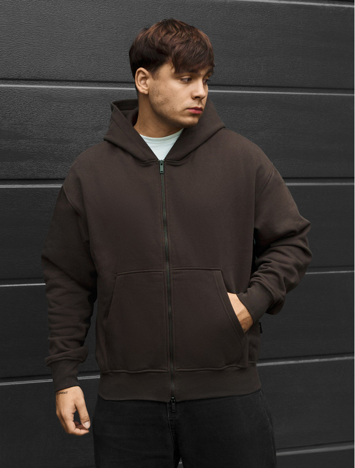 Bluza Staff lo zip brown oversize fleece