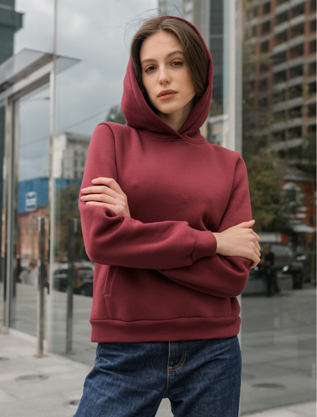 Damska bluza z kapturem Staff basic bordo fleece