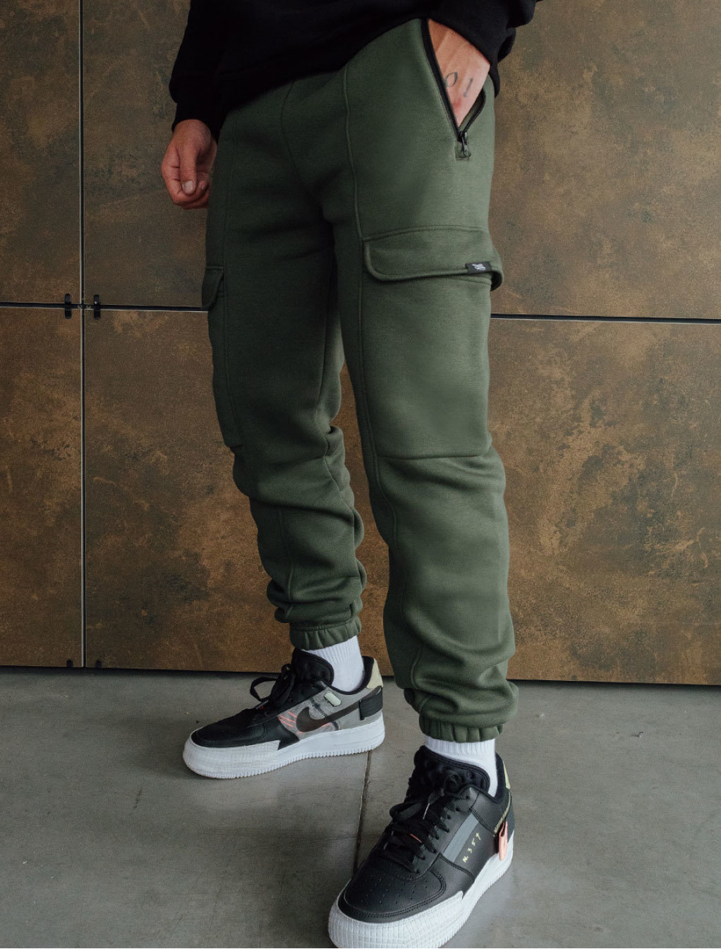 Spodnie dresowe Staff cargo khaki fleece