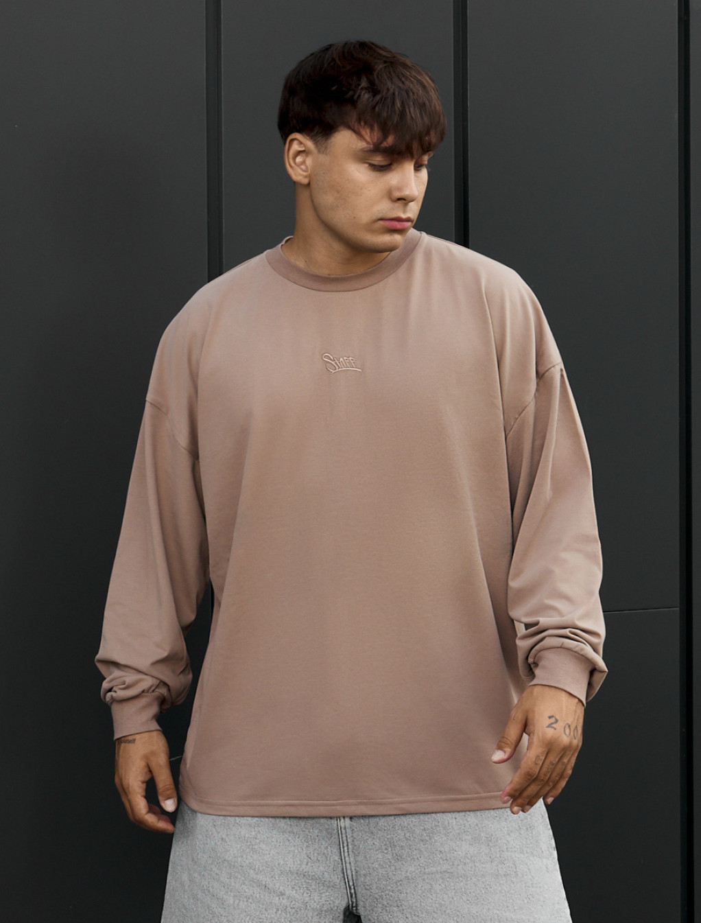 Longsleeve Staff beige brown logo oversize