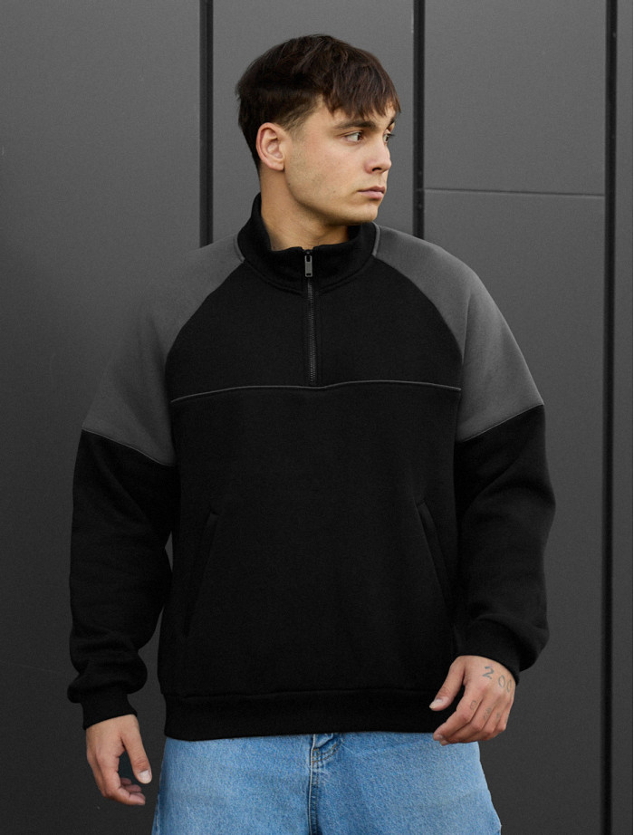 Bluza Staff black & gray zip reflective oversize fleece
