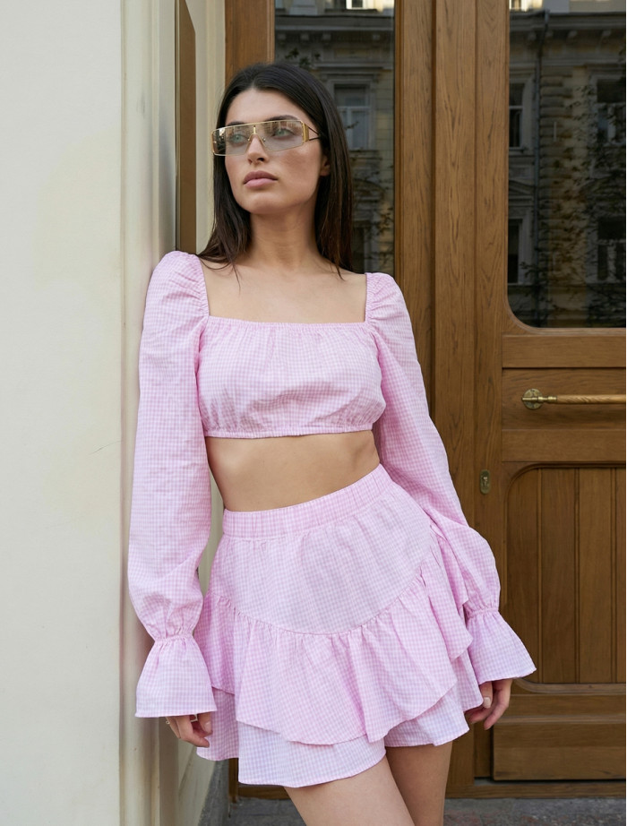 Komplet top + spodenki-spódnica Staff ria pink