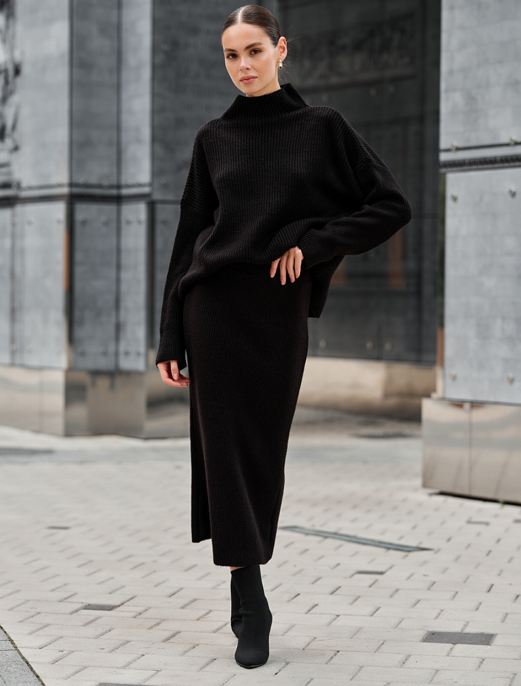 Damski komplet z dzianiny Staff soft black oversize