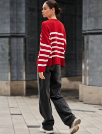 Damski sweter z dzianiny Staff el red & white oversize