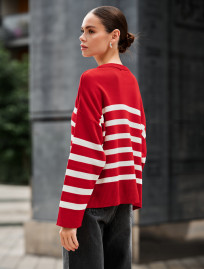 Damski sweter z dzianiny Staff el red & white oversize