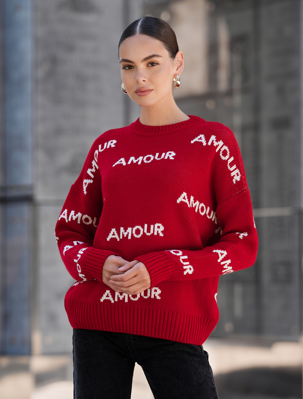 Damski sweter z dzianiny Staff amour red