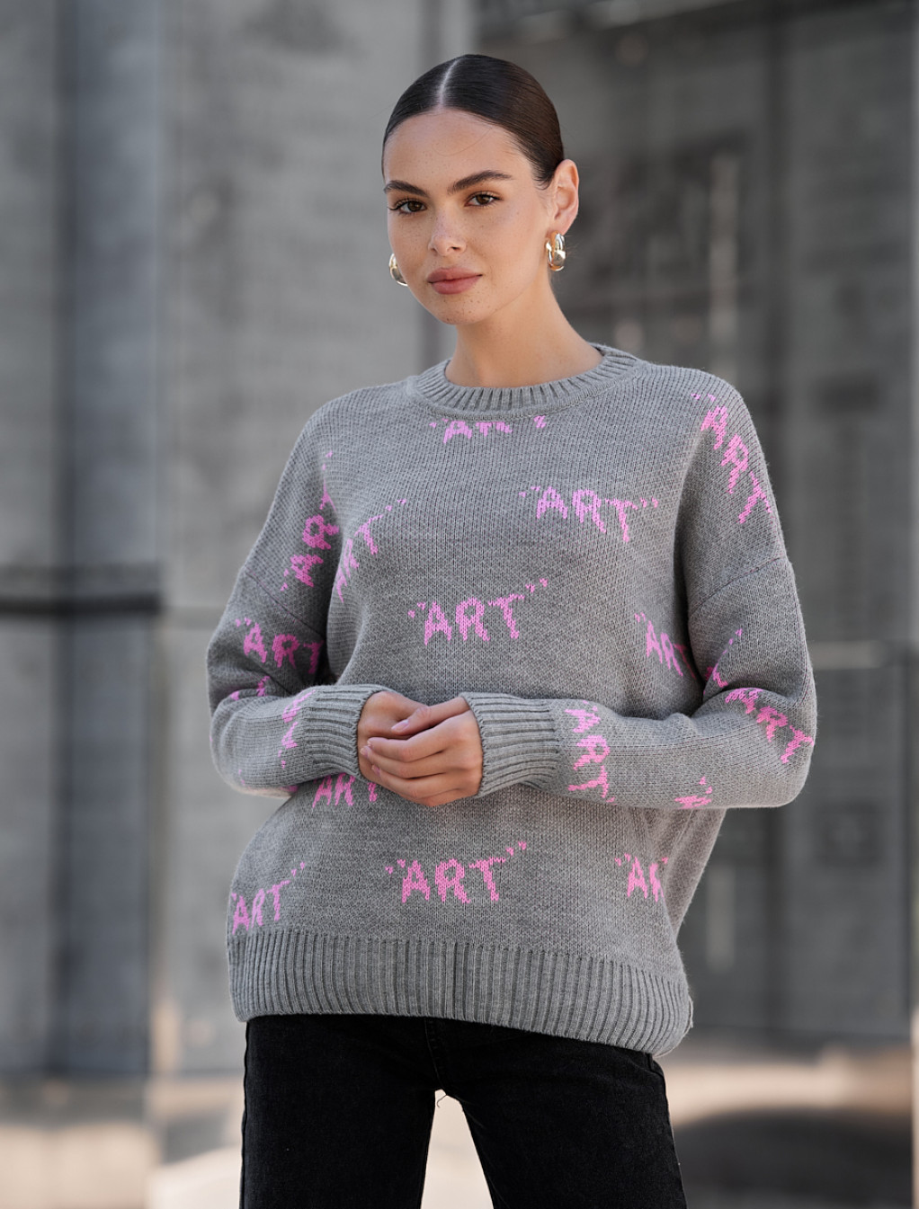 Damski sweter z dzianiny Staff art gray