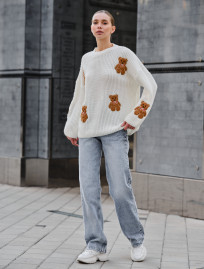 Damski sweter z dzianiny Staff bear white oversize