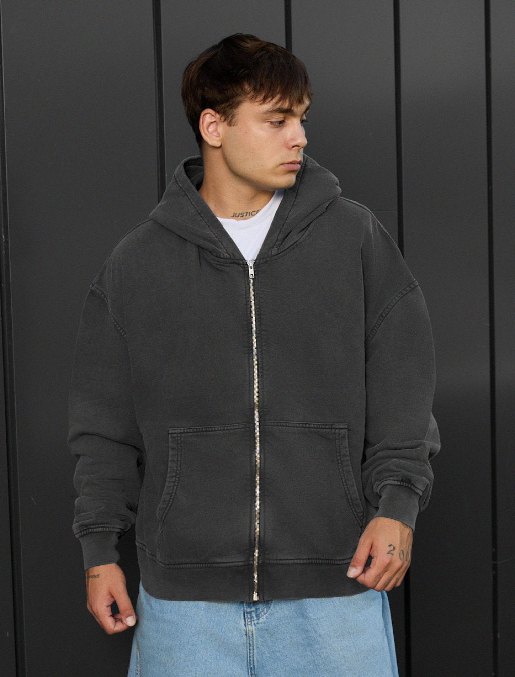 Bluza z kapturem Staff va dark gray2 oversize