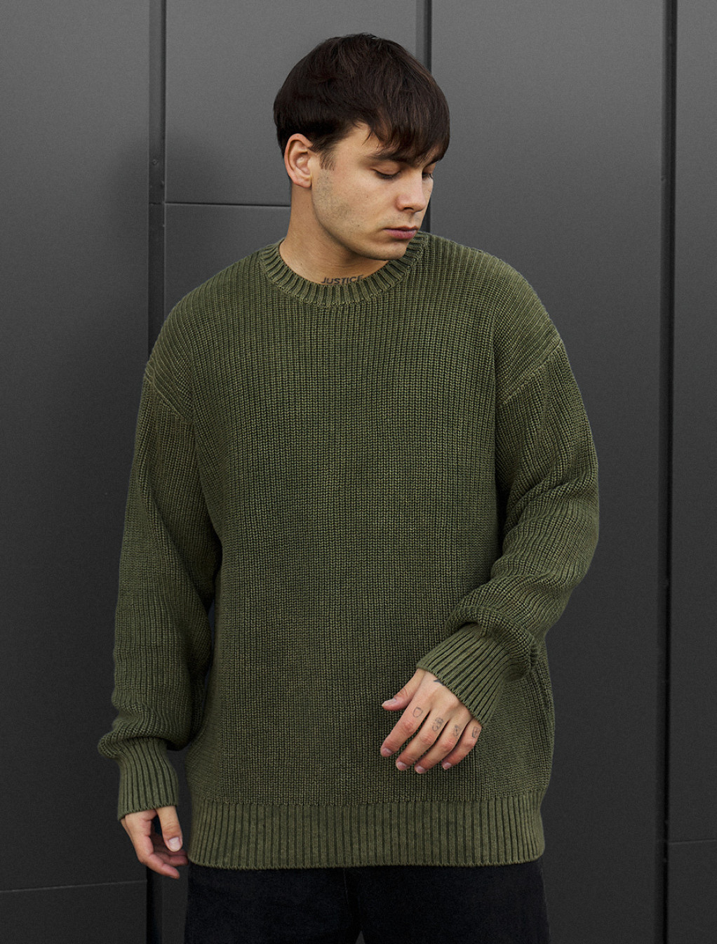 Sweter dzianinowy Staff jk khaki oversize