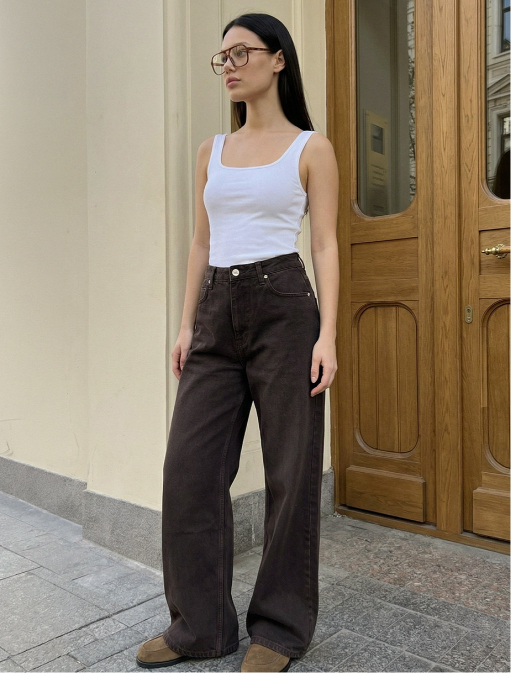 Dżinsy Staff 46 dark brown wide leg
