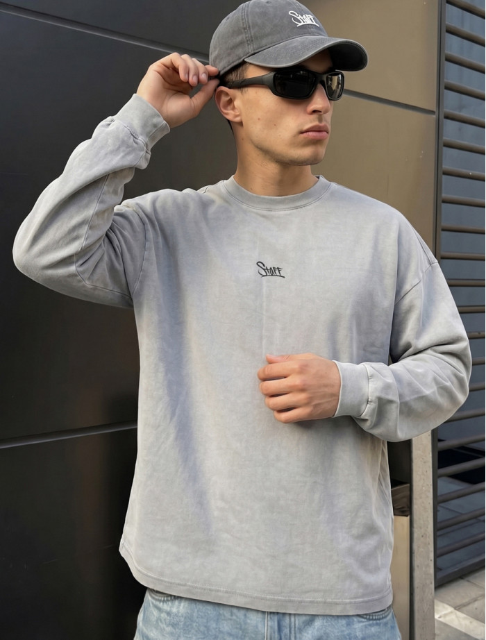 Longsleeve Staff light gray logo premium washed oversize
