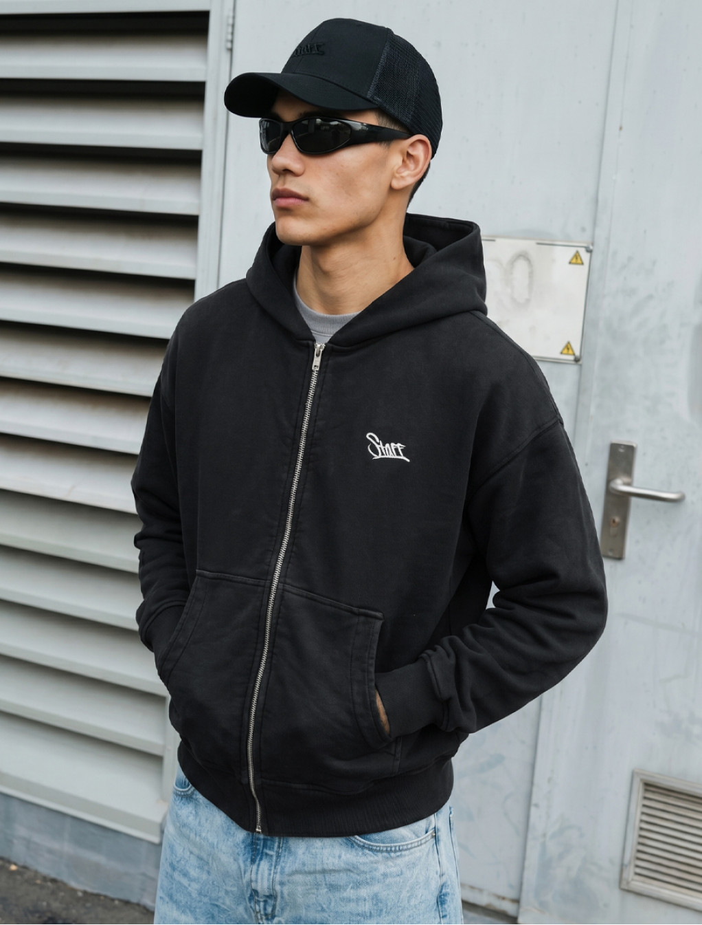 Bluza Staff logo dark gray premium washed oversize