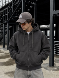 Bluza Staff zip logo dark gray premium oversize fleece