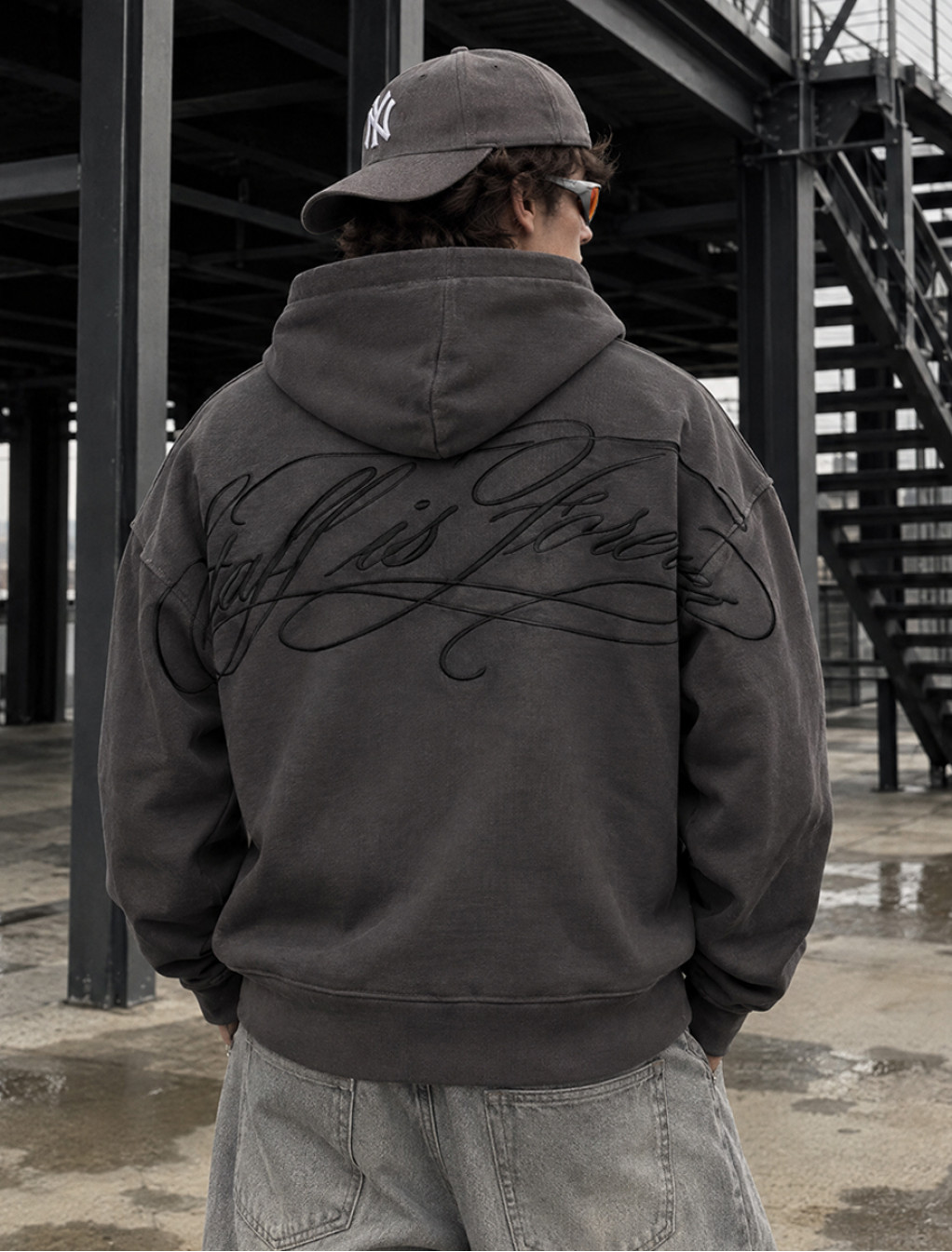 Bluza Staff zip logo dark gray premium oversize fleece