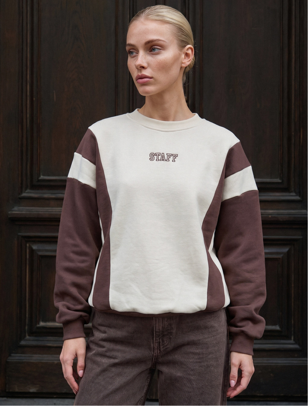 Bluza Staff ler milk & brown oversize fleece