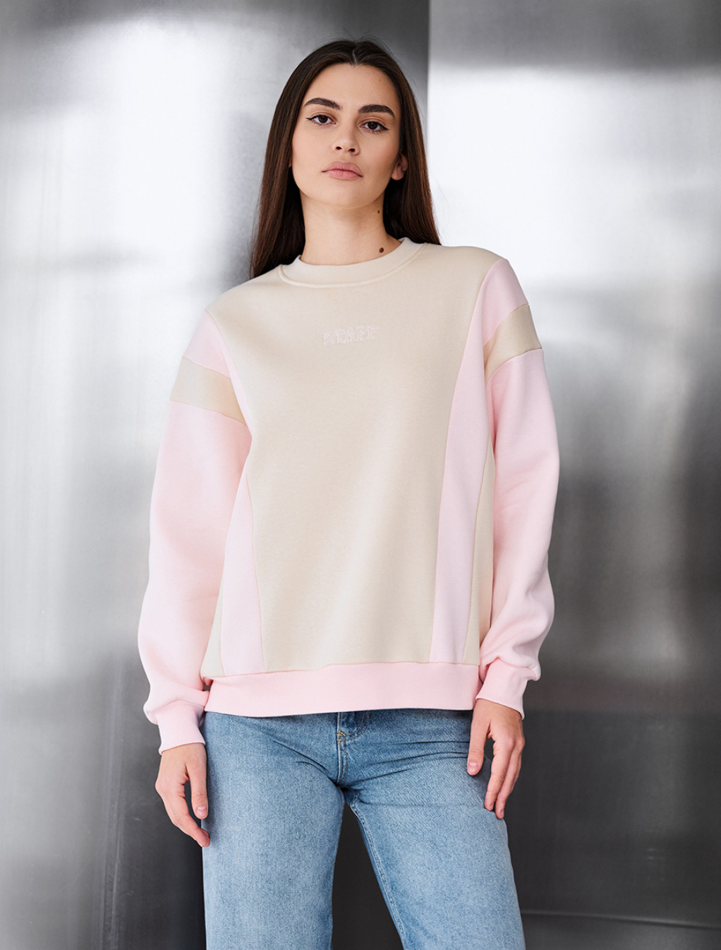 Bluza Staff ler beige & poink oversize fleece