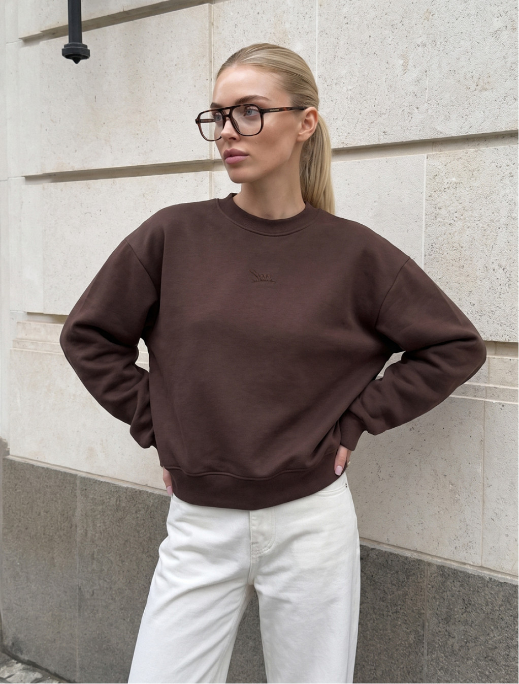 Bluza Staff lay brown logo oversize fleece