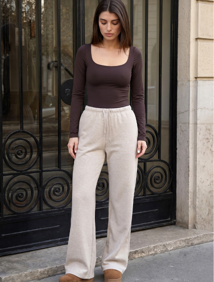Spodnie Staff pat light beige melange fleece