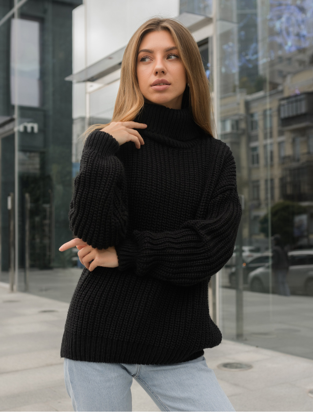 Damski sweter z dzianiny Staff black oversize