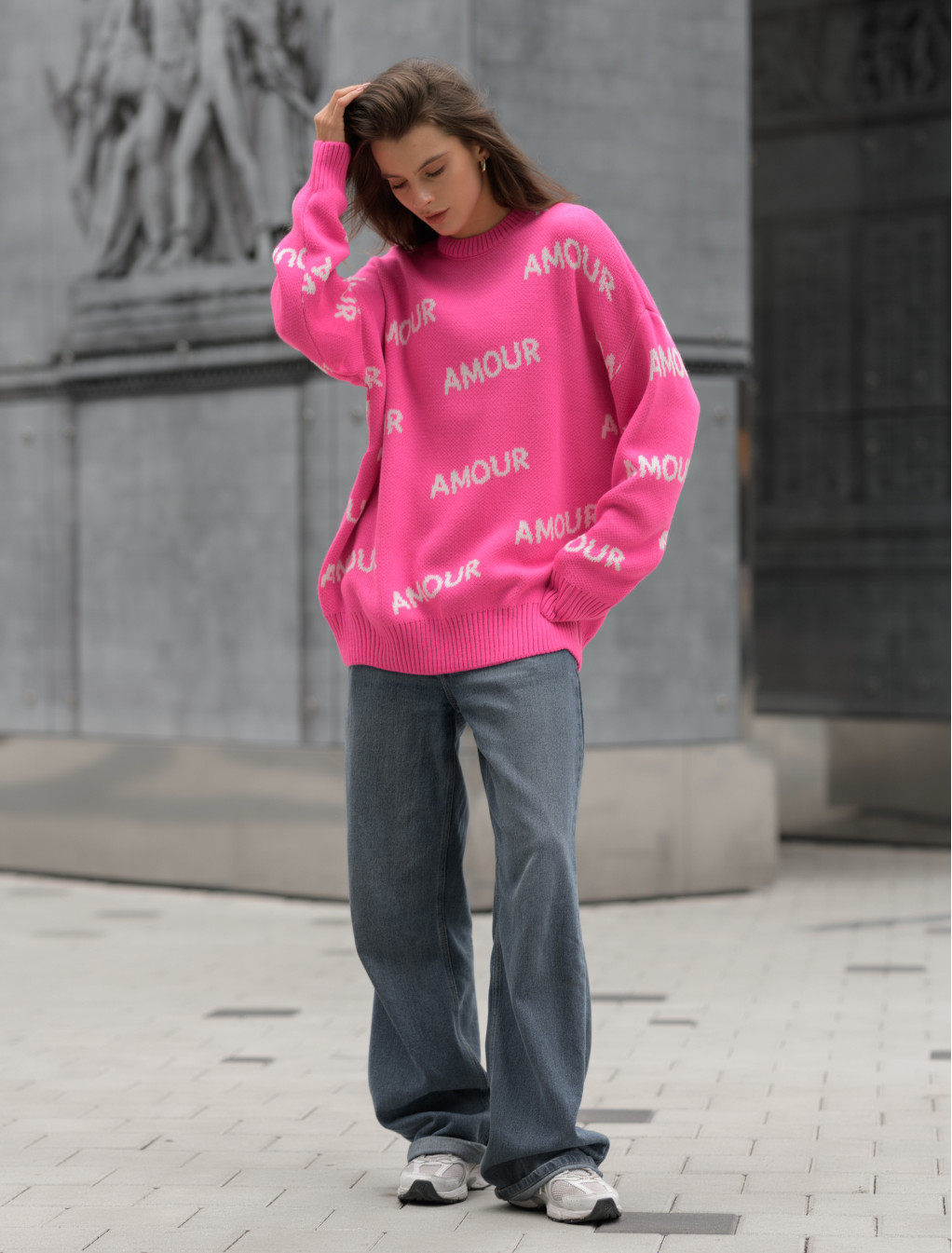 Damski sweter Staff amour pink oversize