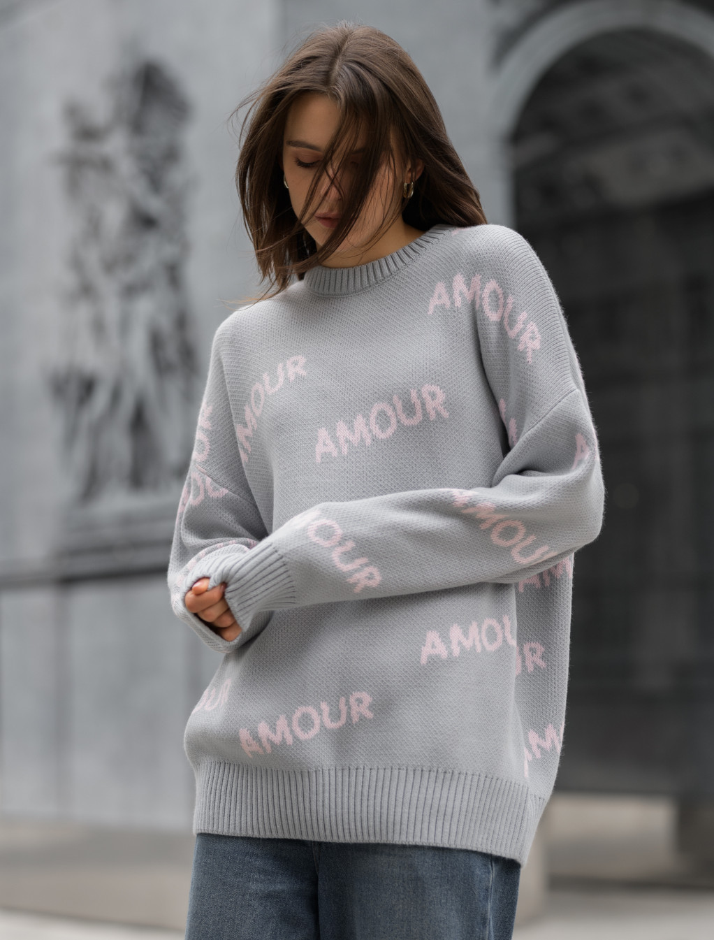 Damski sweter Staff amour gray oversize