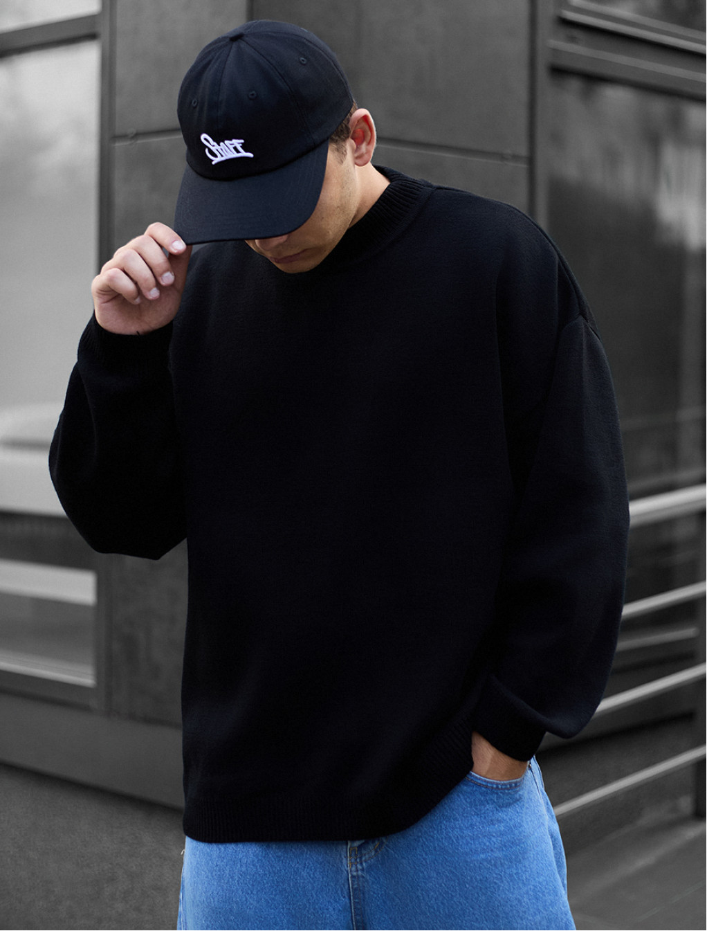 Dzianinowy sweter Staff all black oversize