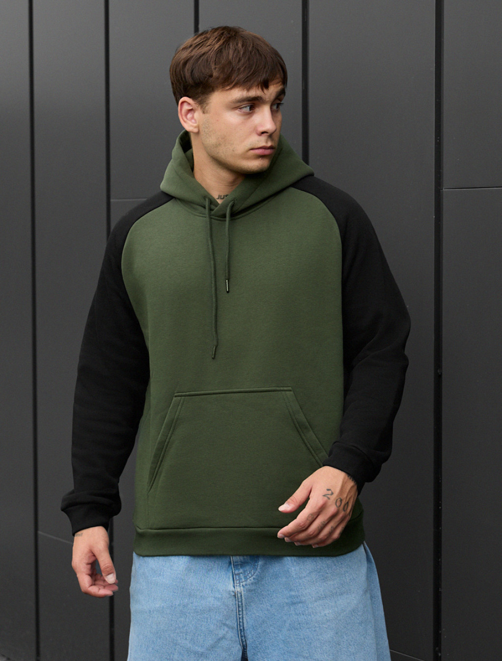 Bluza Staff khaki & black oversize fleece