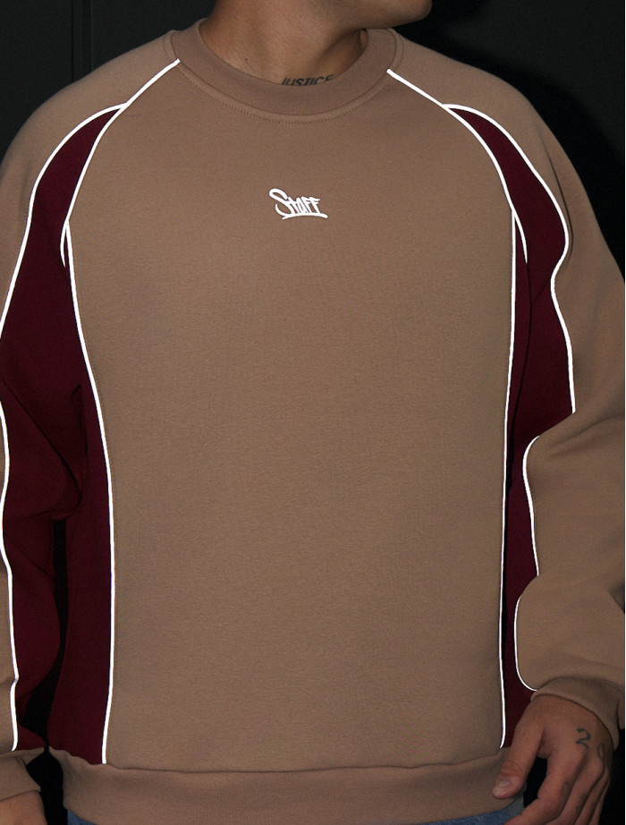 Bluza Staff lur beige & bordo reflective oversize fleece