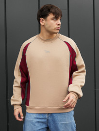 Bluza Staff lur beige & bordo reflective oversize fleece