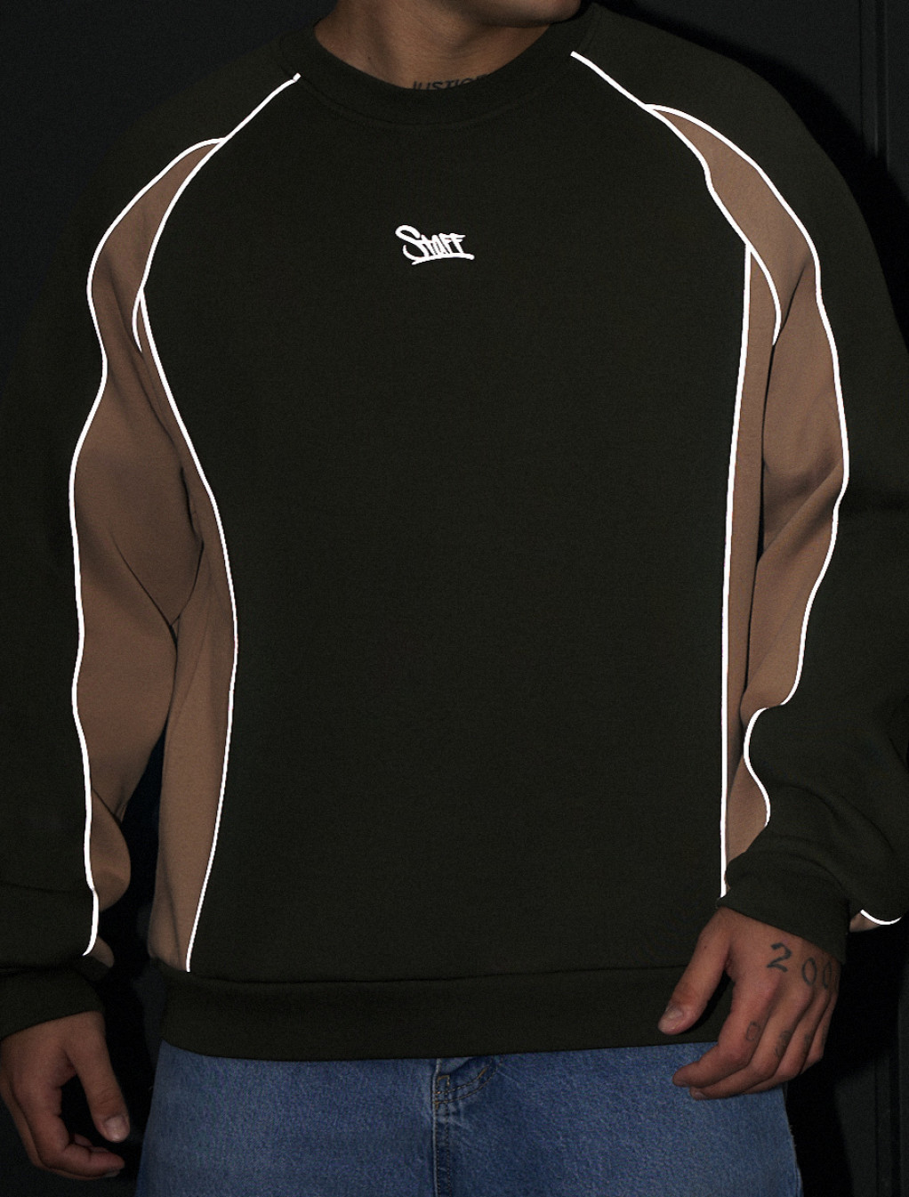 Bluza Staff lur khaki & beige reflective oversize fleece