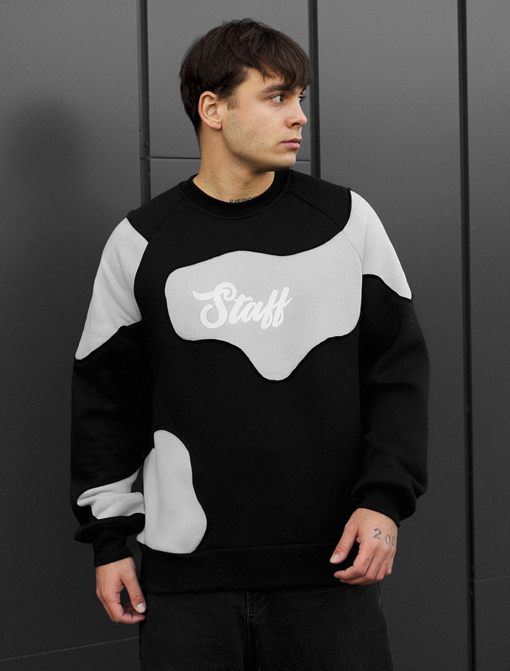 Bluza Staff ws black & light gray oversize fleece