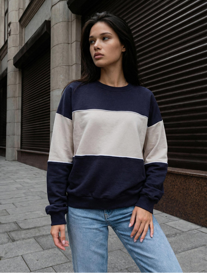 Bluza Staff of navy & light beige oversize