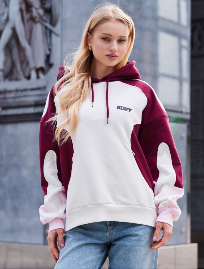 Bluza Staff logo milk & bordo oversize