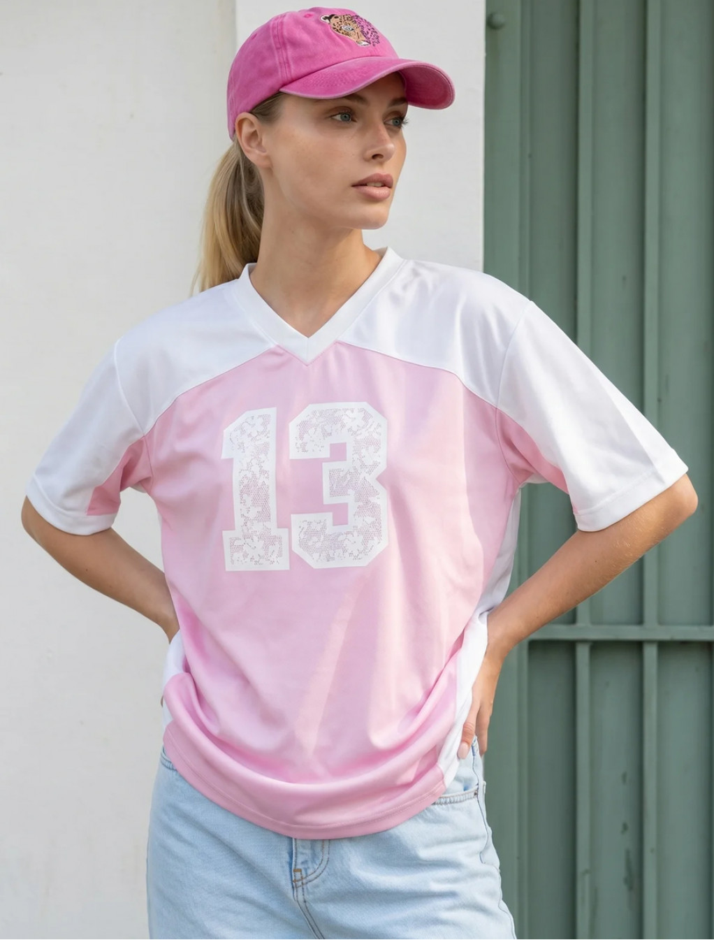Koszulka Staff 13 powder & white oversize
