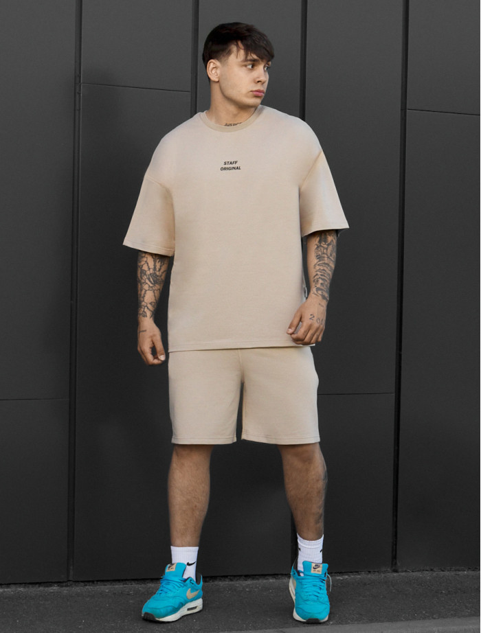 Komplet koszulka + spodenki Staff no beige oversize