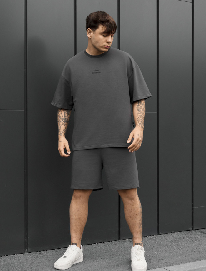 Komplet koszulka + spodenki Staff no dark gray oversize