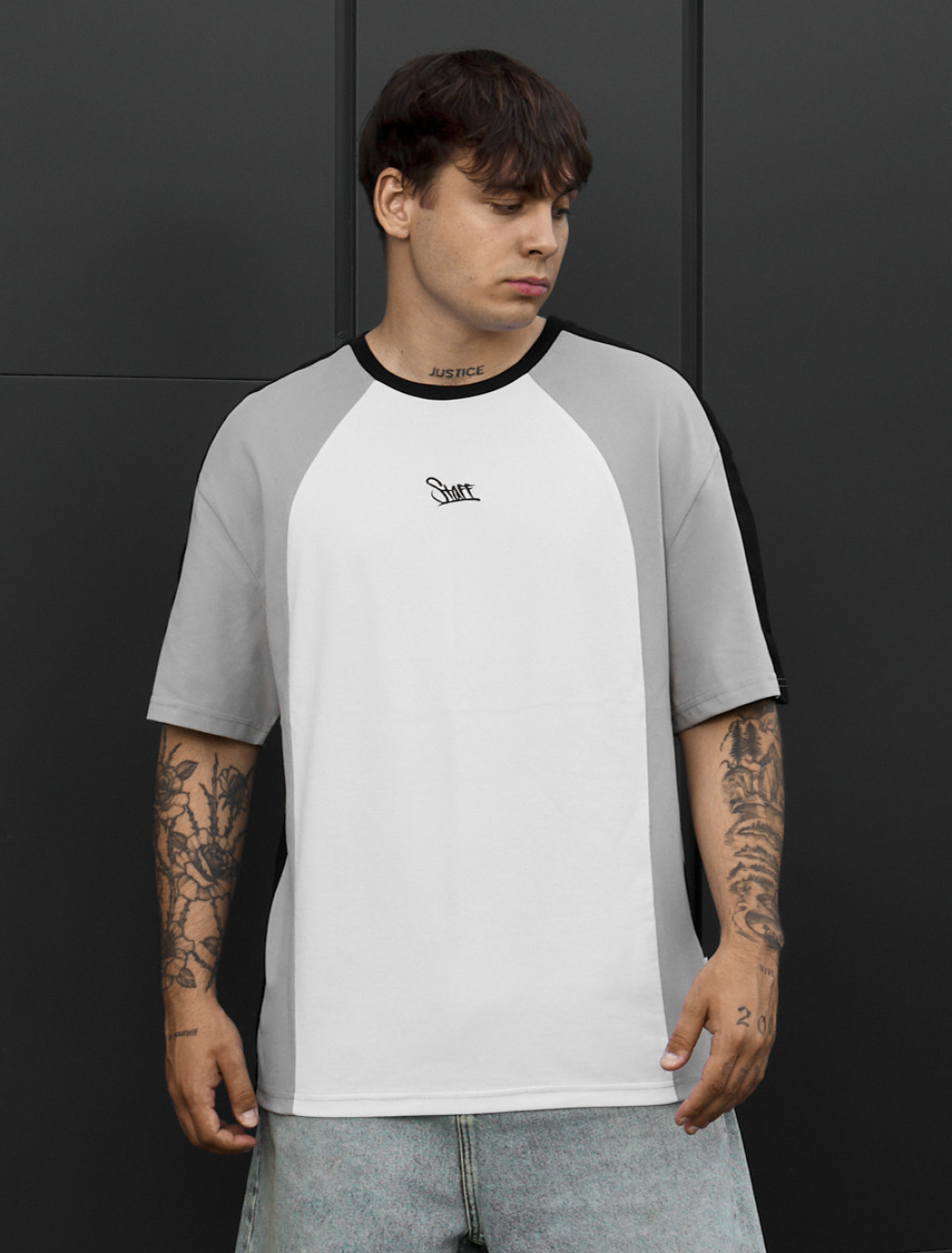 Koszulka Staff  logo gray & white oversize
