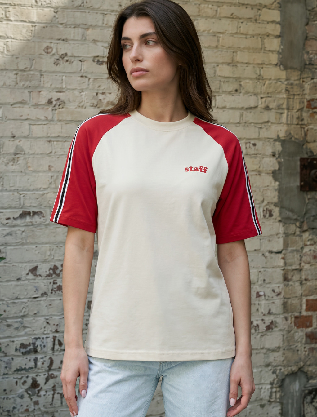 Koszulka Staff milk & red logo oversize